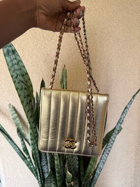 CHANEL Vintage Metallic Gold Quilted Shoulder Bag with Chain Strap